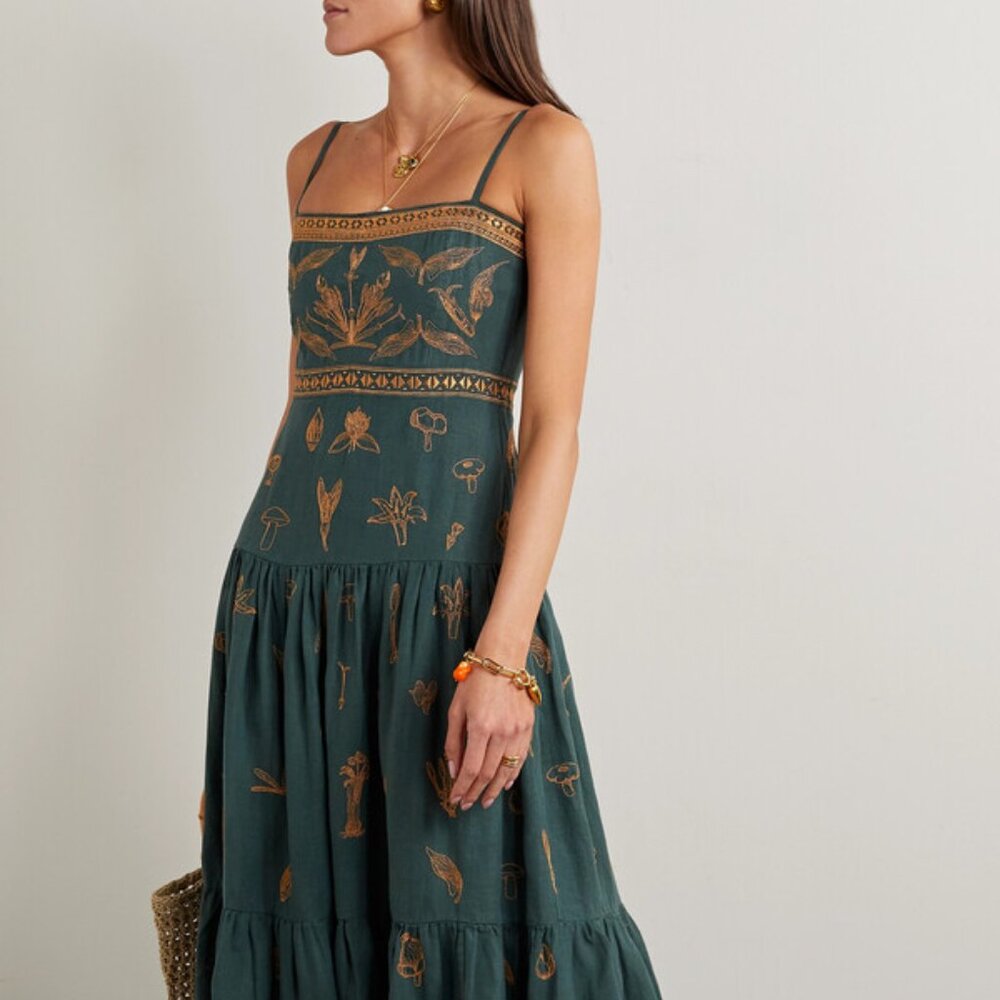 Agua Bendita Lima Setas Linen Maxi Dress